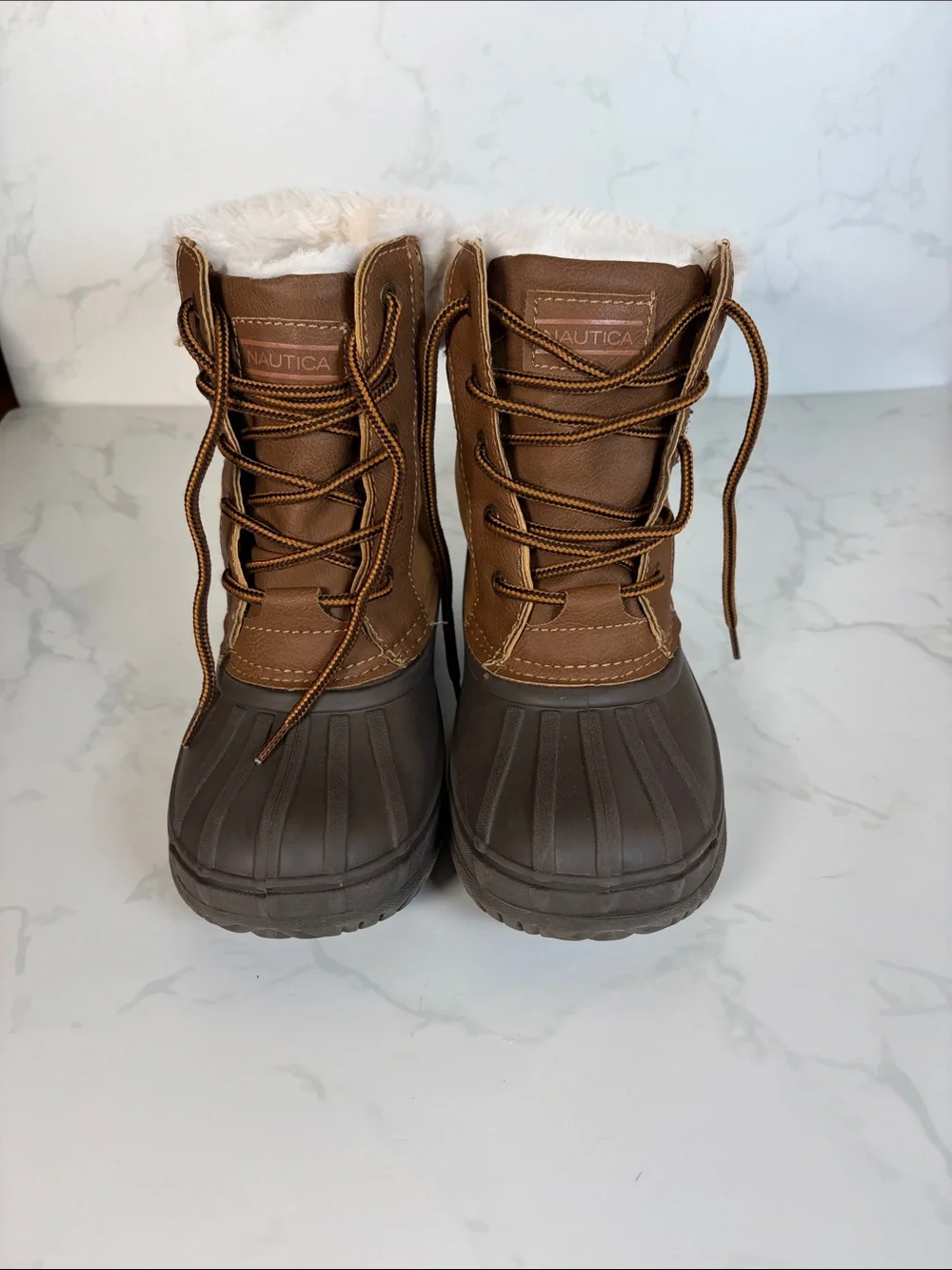 Nautica Brown Duck Boots Youth 4 Faux Fur Lined Insulated Winter Snow Weather
